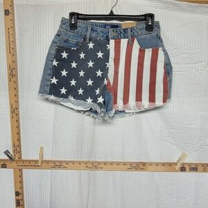 Project Indigo American Flag Denim Shorts Mid Rise Cut Offs Size 1/24